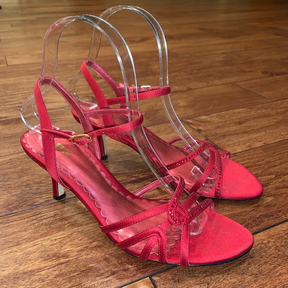 red kitten heel sandals